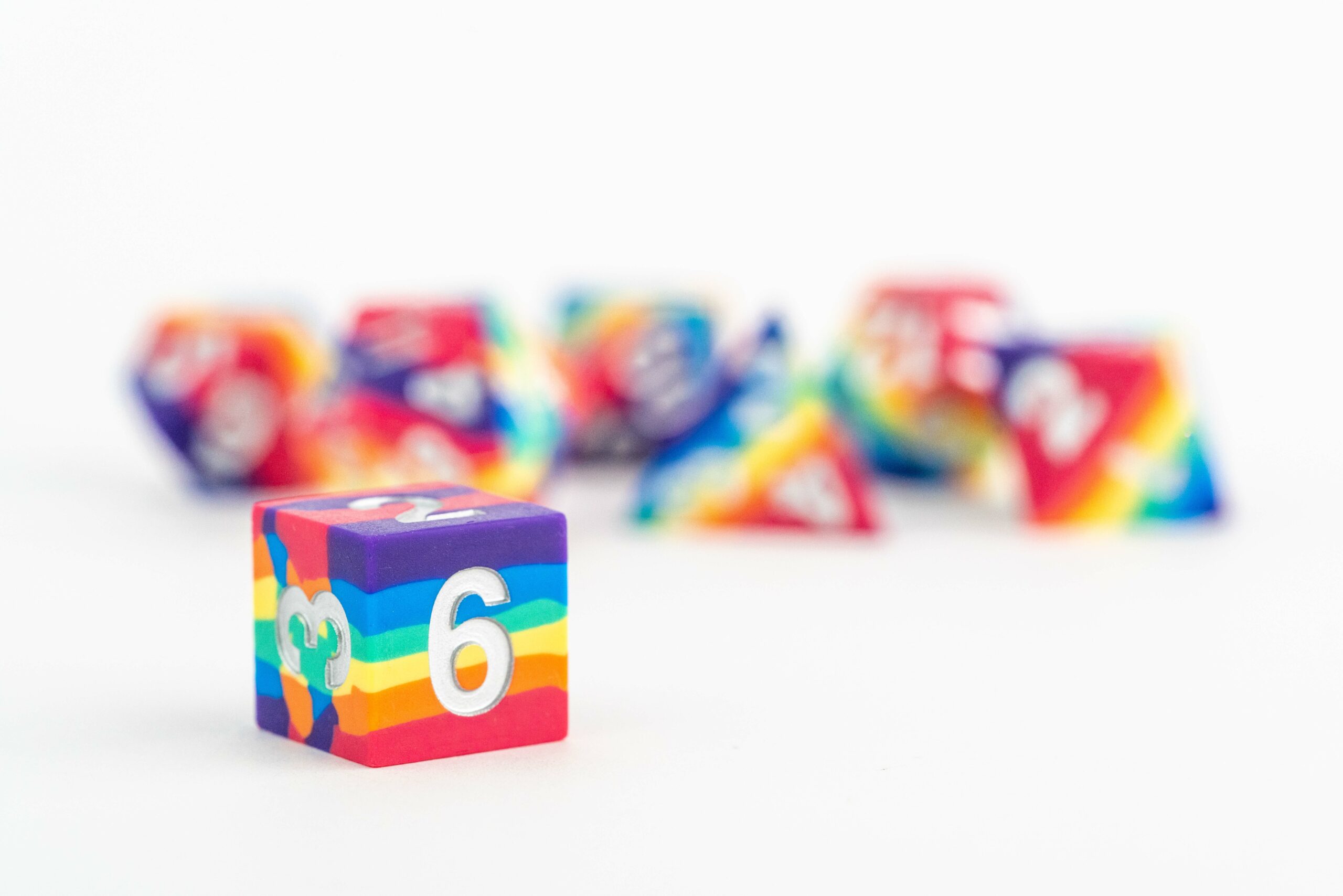 Sharp Edge Silicone Rubber Dice Set: Rainbow