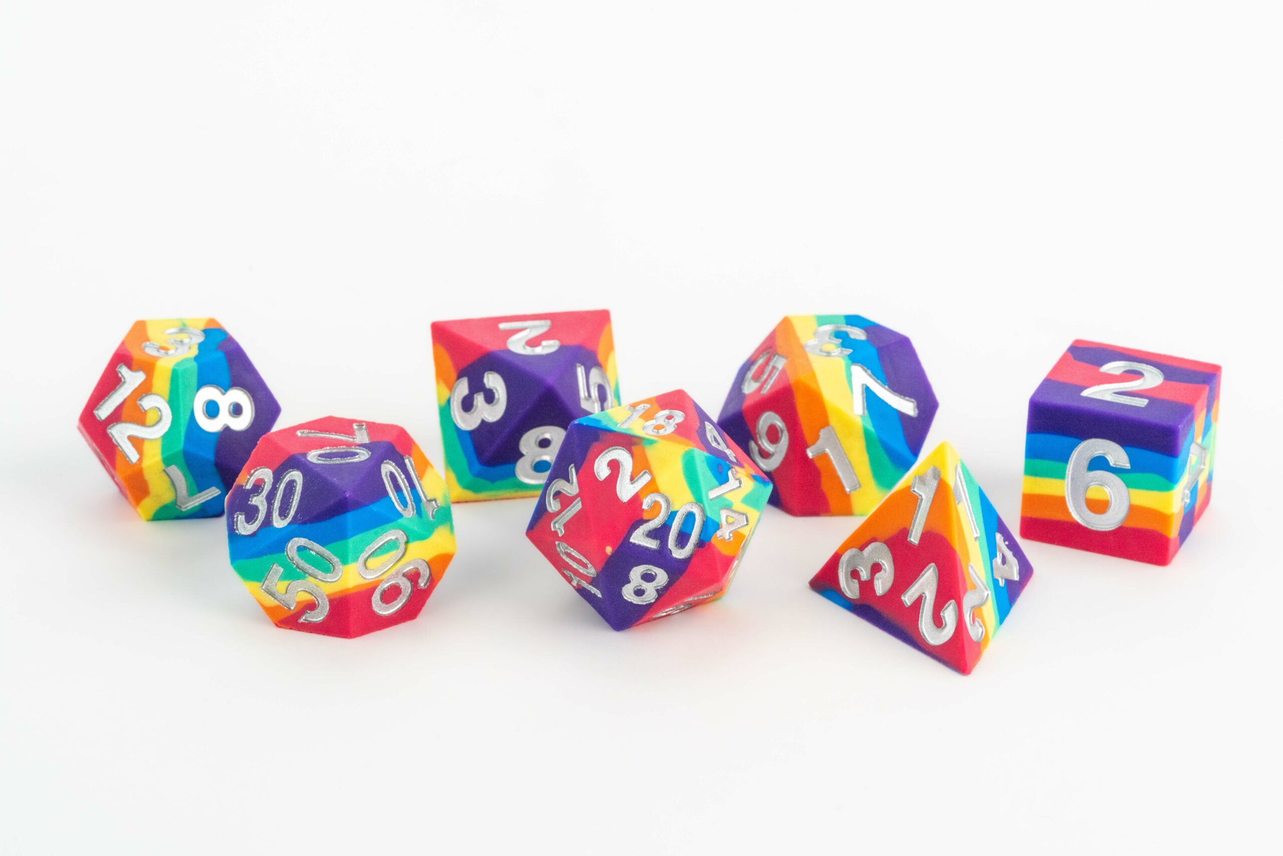 Sharp Edge Silicone Rubber Dice Set: Rainbow