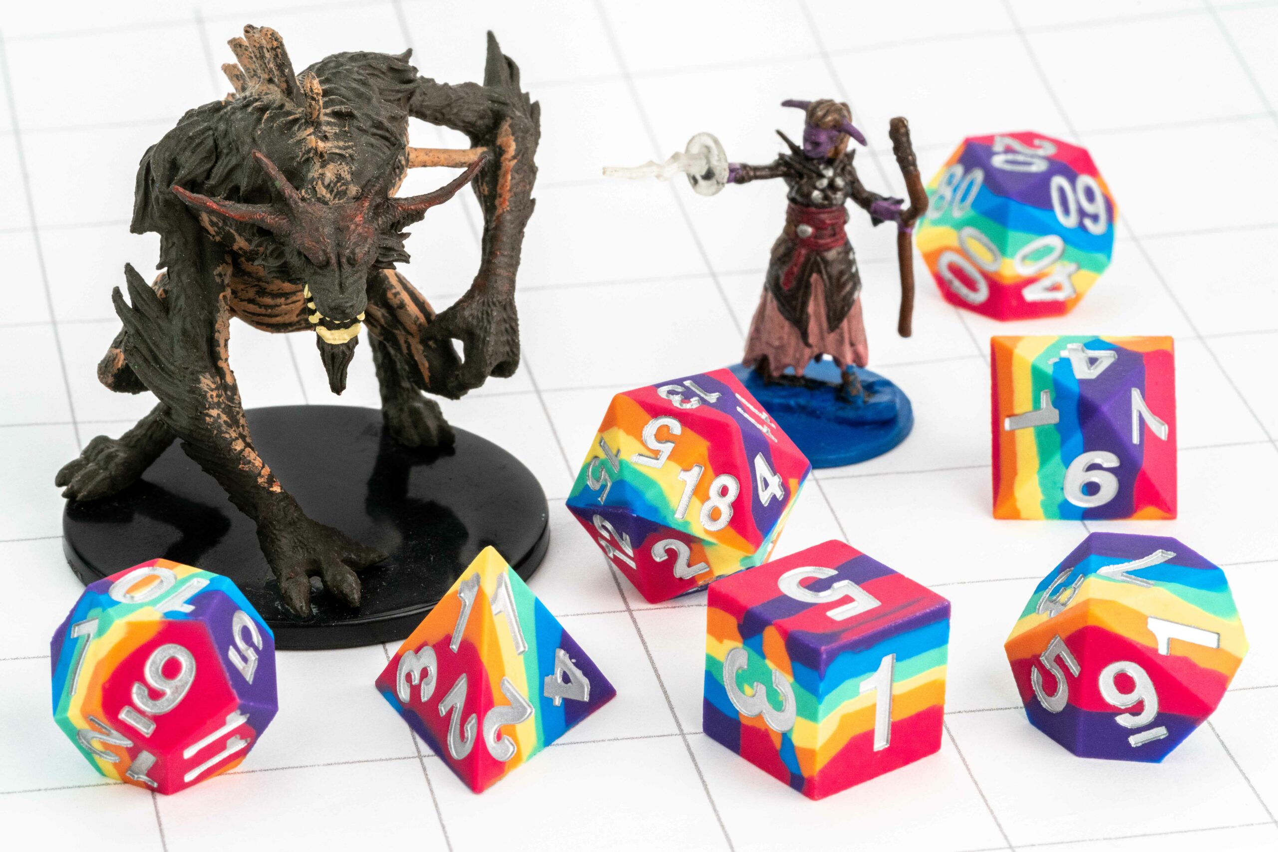 Sharp Edge Silicone Rubber Dice Set: Rainbow