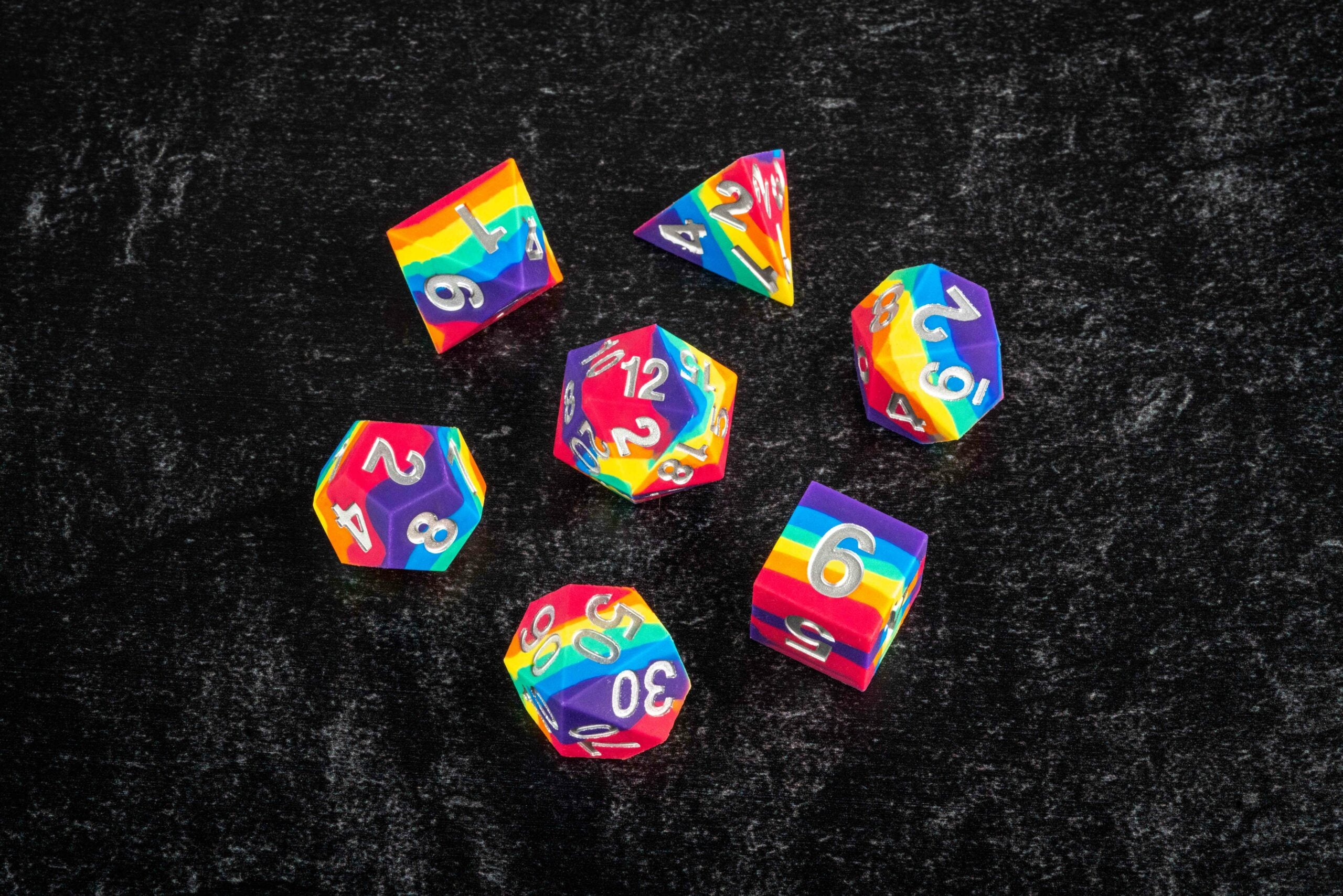 Sharp Edge Silicone Rubber Dice Set: Rainbow
