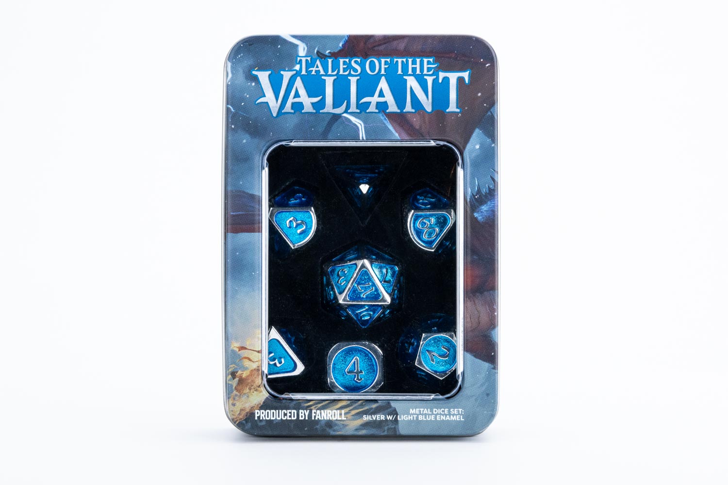 Tales of the Valiant Metal Dice Set: Silver w/ Light Blue Enamel