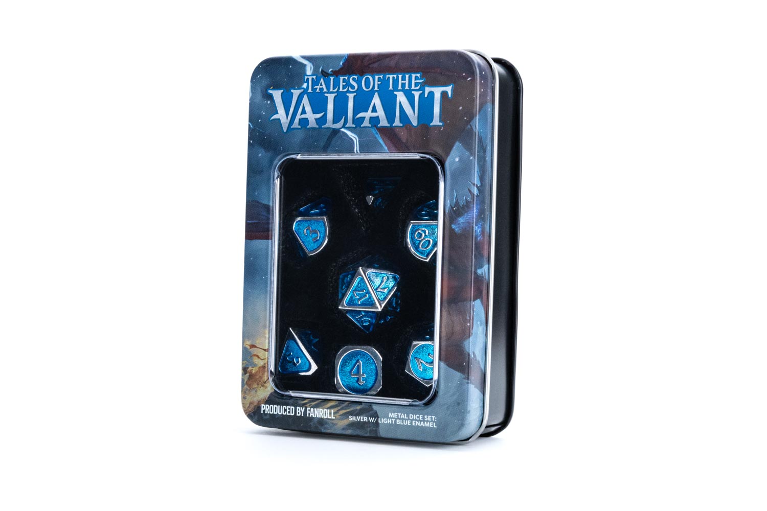 Tales of the Valiant Metal Dice Set: Silver w/ Light Blue Enamel