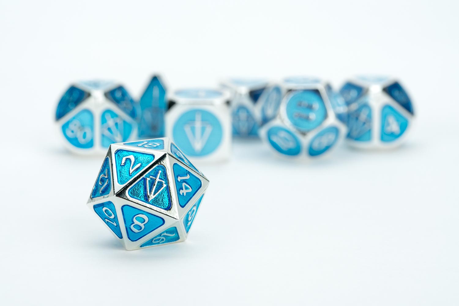Tales of the Valiant Metal Dice Set: Silver w/ Light Blue Enamel