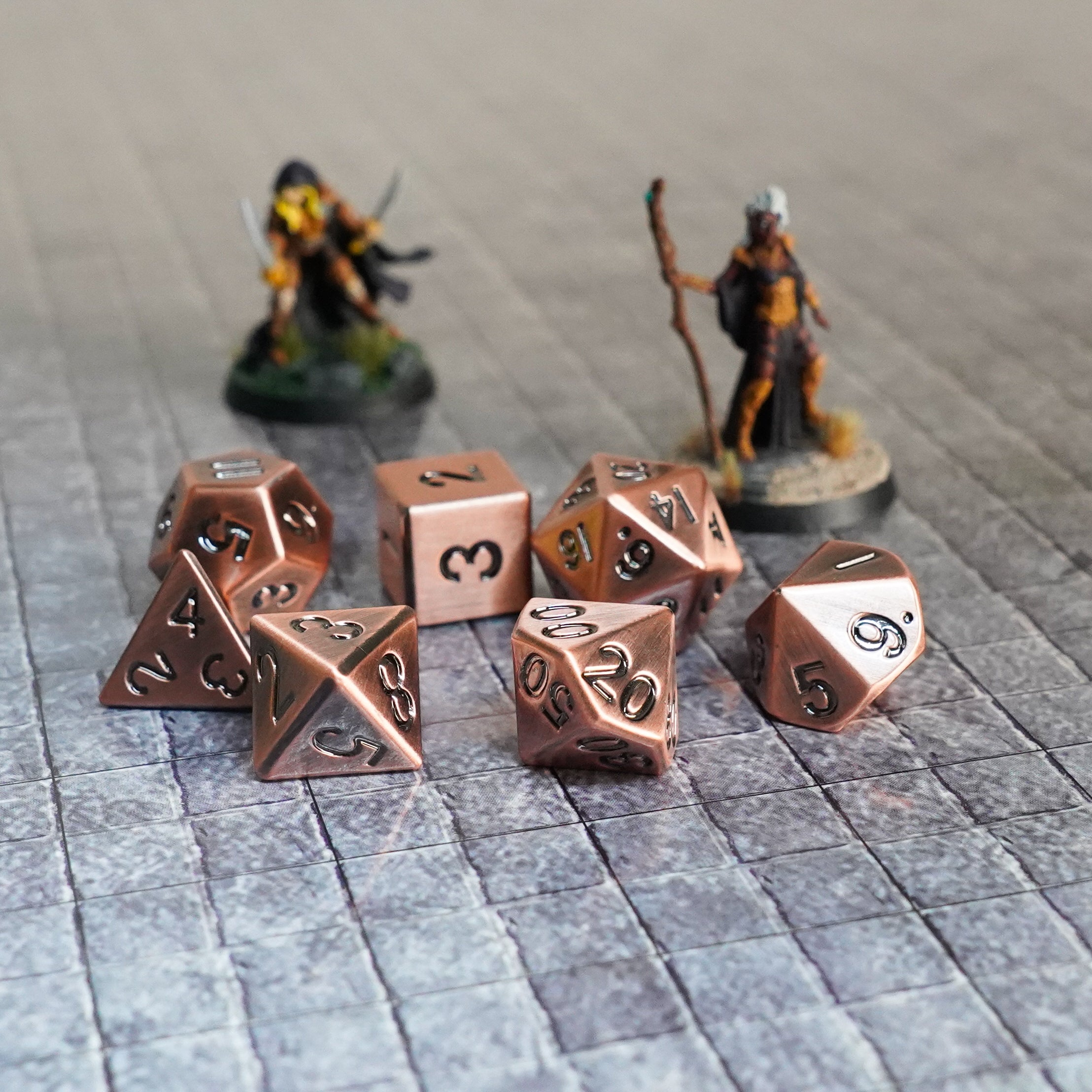 Antique Copper 16mm Polyhedral Dice Set