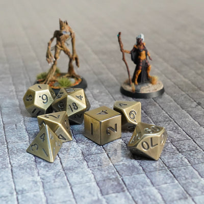 Antique Gold 16mm Polyhedral Dice Set, image 3