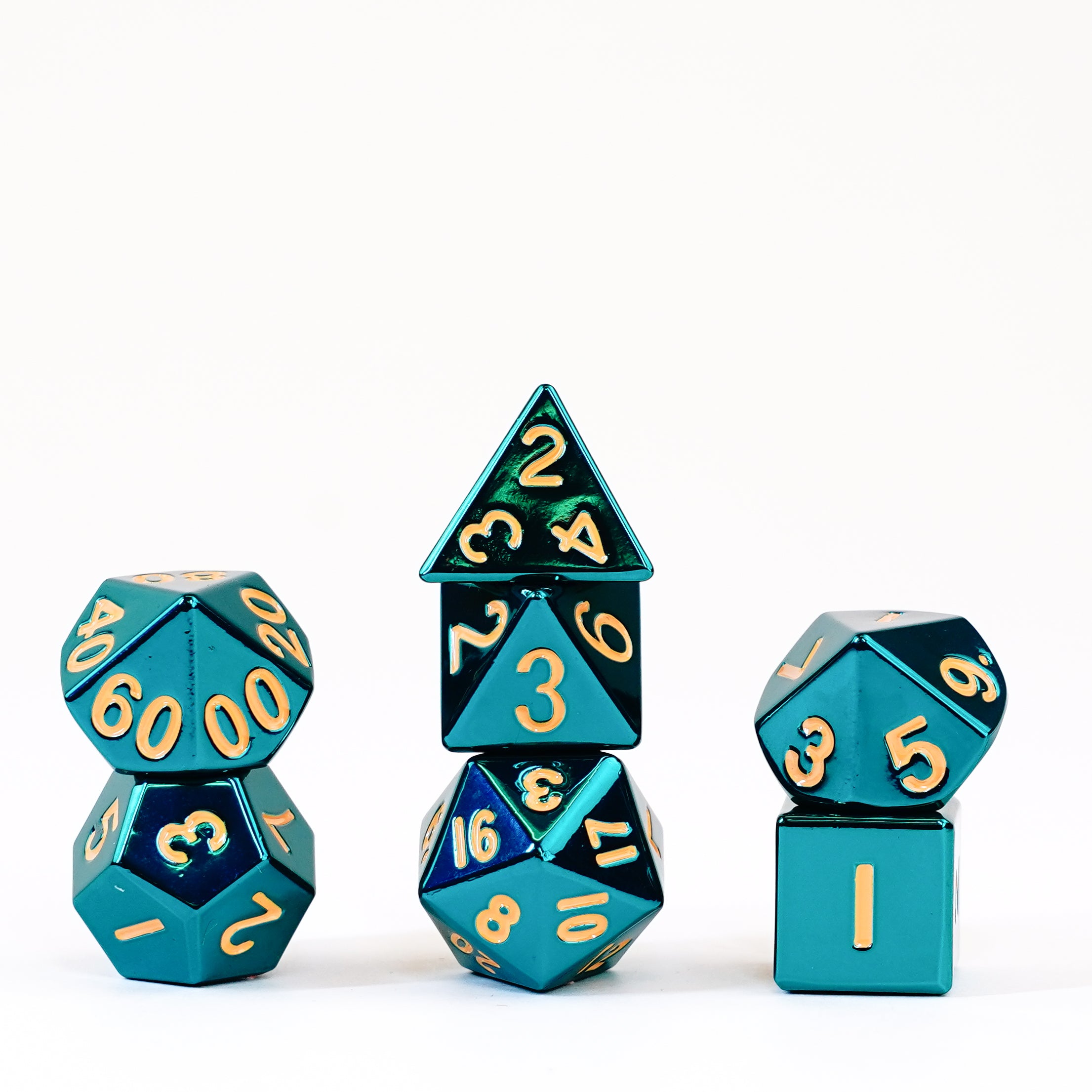 Turquoise with Gold Numbers 16mm Polyhedral Dice Set
