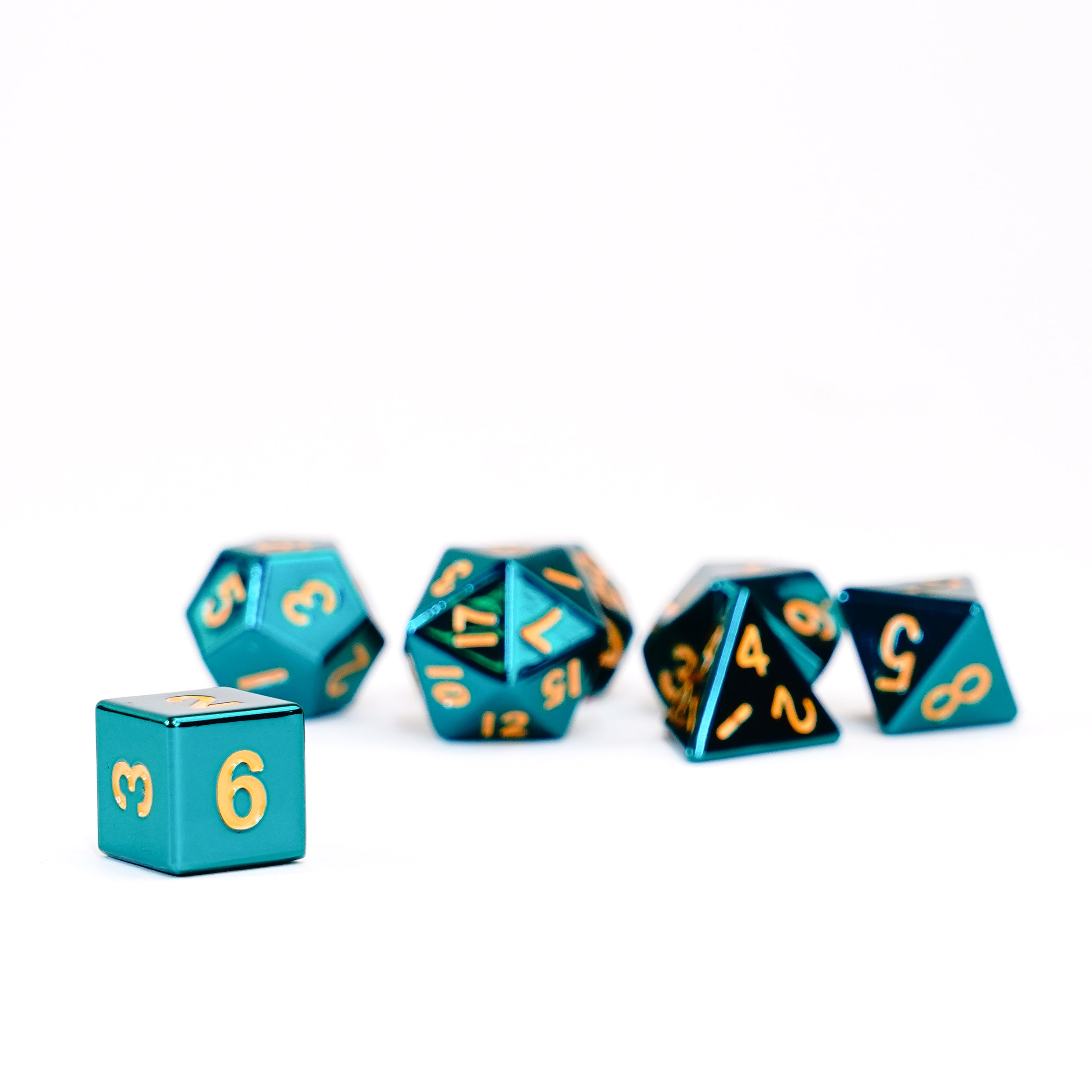 Turquoise with Gold Numbers 16mm Polyhedral Dice Set