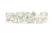Rainbow Frost dice set with mylar and silver numbers