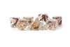 Clear dice set with roses and silver numbers