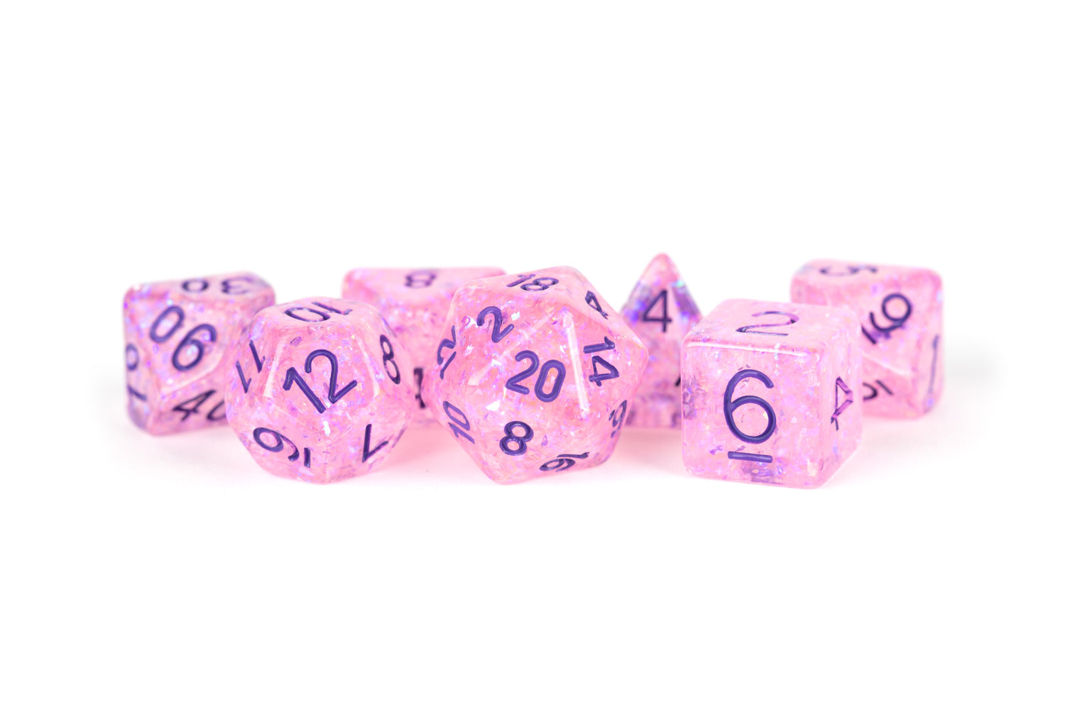 pink glitter resin dice set