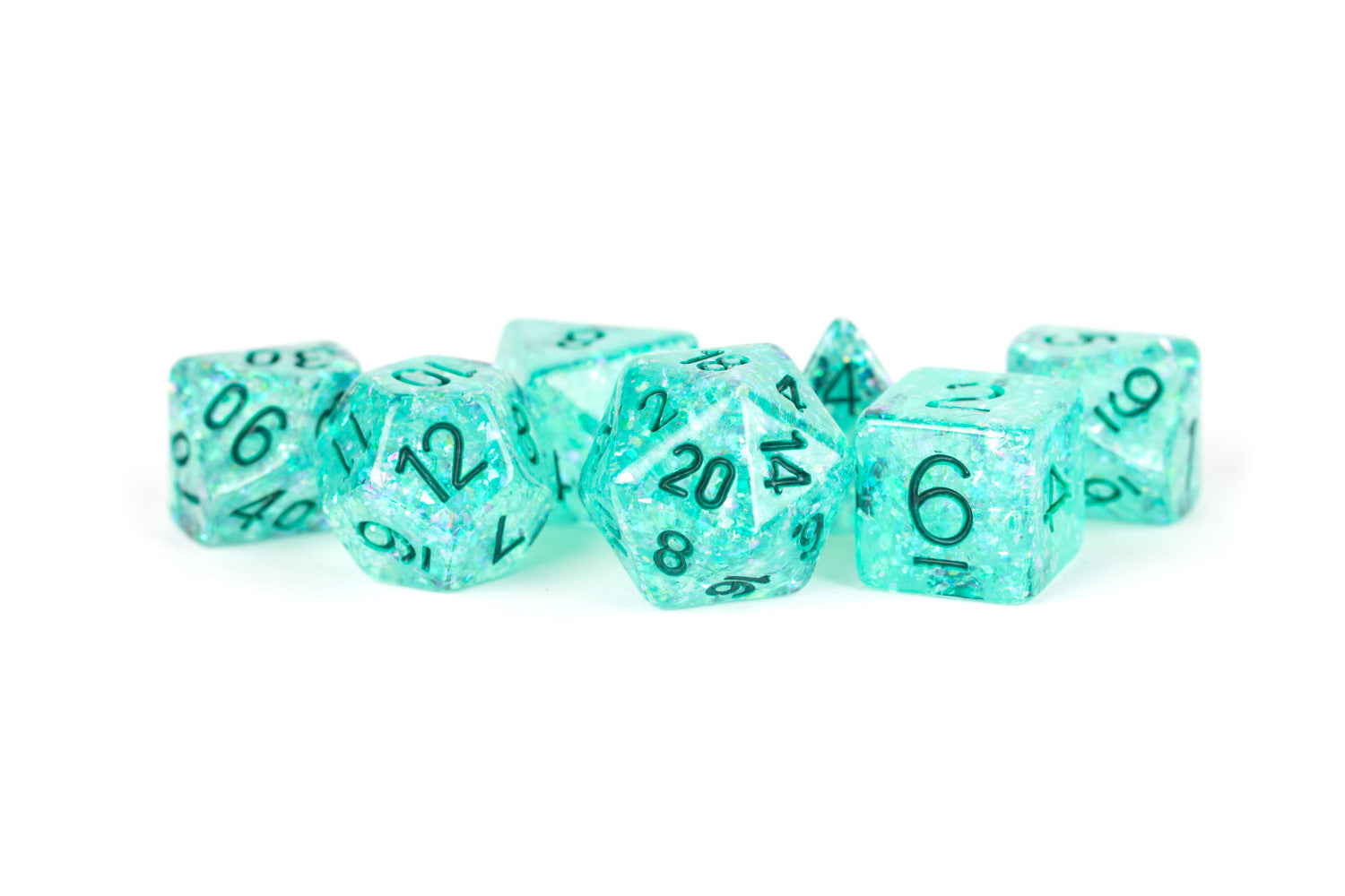 teal glitter resin dice set