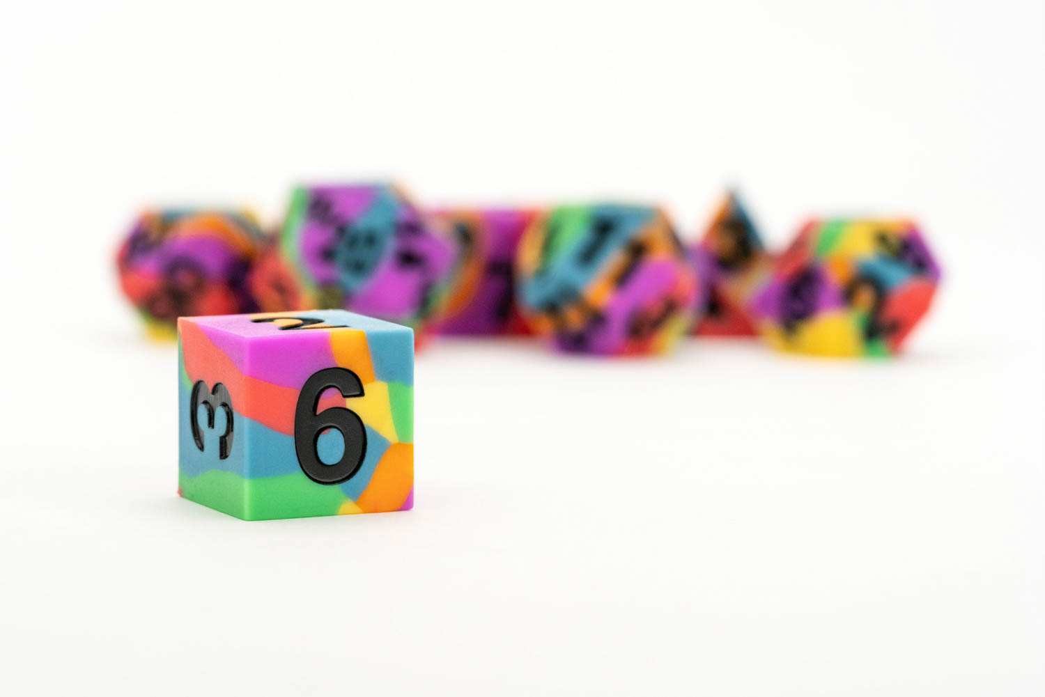 Sharp Edge Silicone Rubber Dice Set: Rainbow Pride Flag