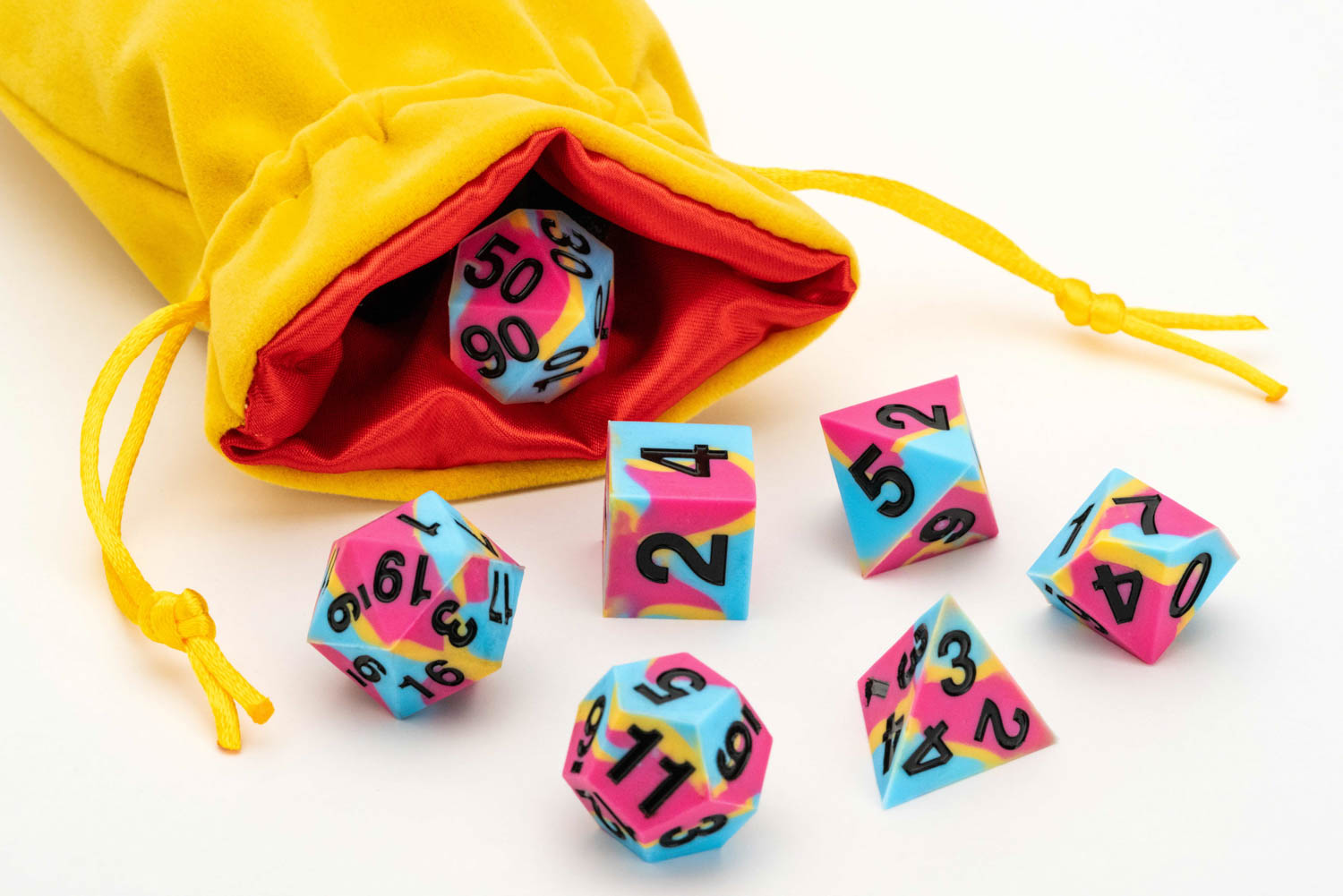 Sharp Edge Silicone Rubber Dice Set: Pansexual Pride
