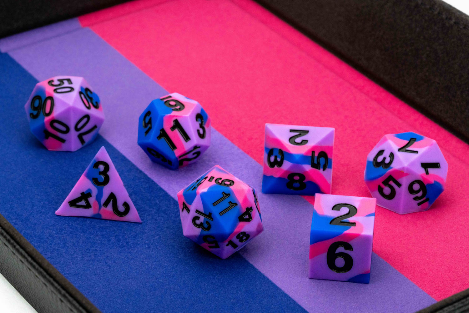 Sharp Edge Silicone Rubber Dice Set: Bisexual Pride