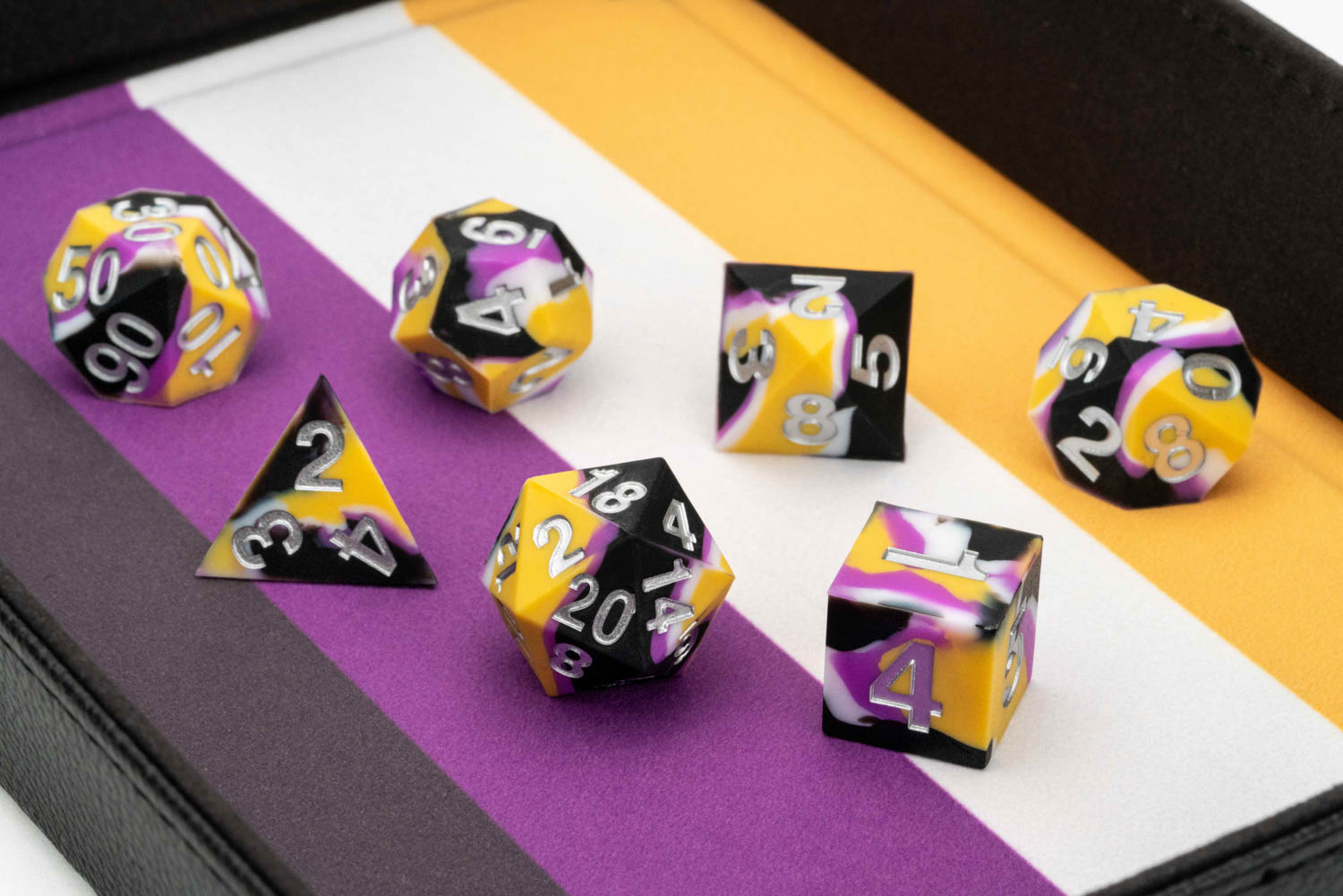 Sharp Edge Silicone Rubber Dice Set: Nonbinary Pride