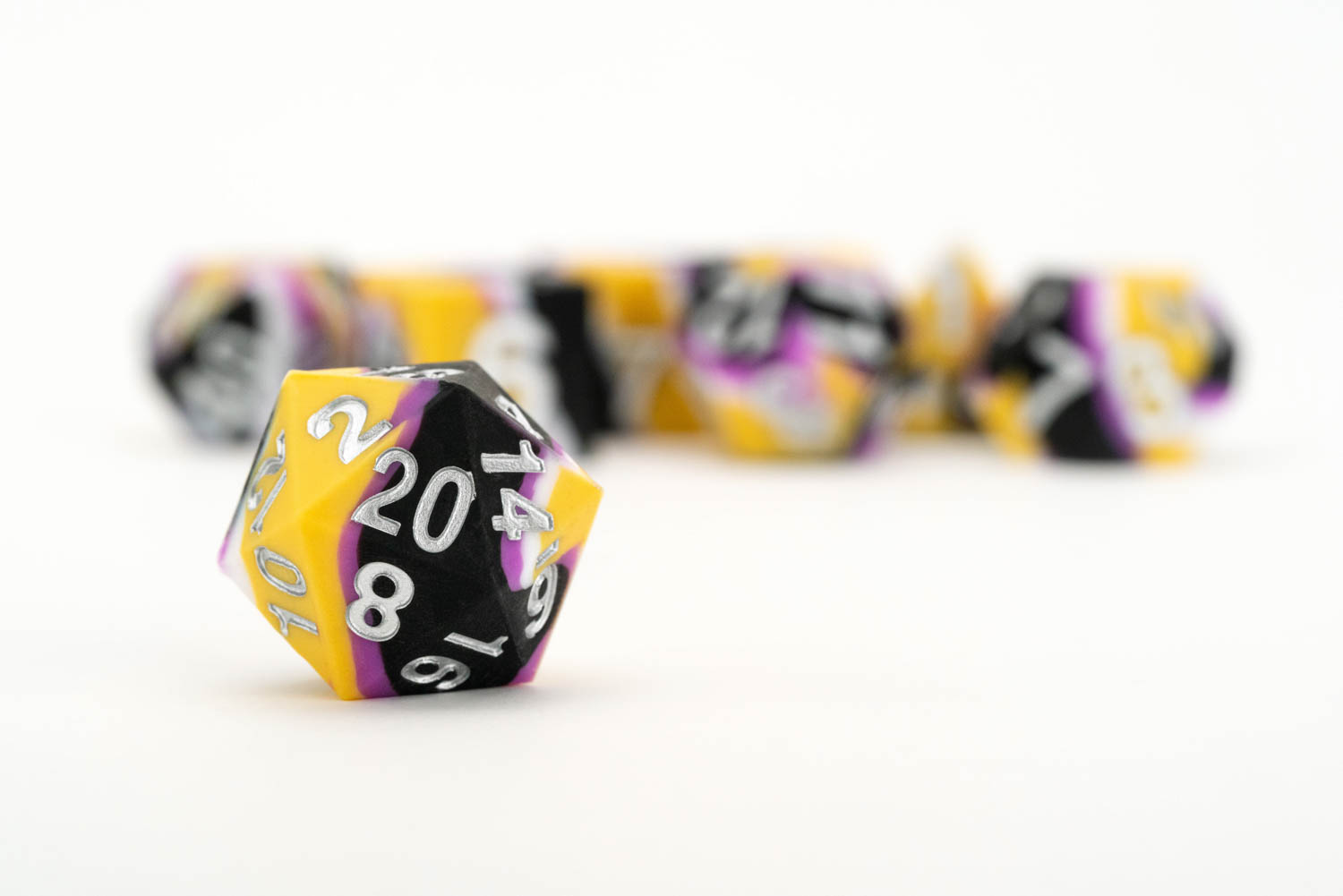 Sharp Edge Silicone Rubber Dice Set: Nonbinary Pride