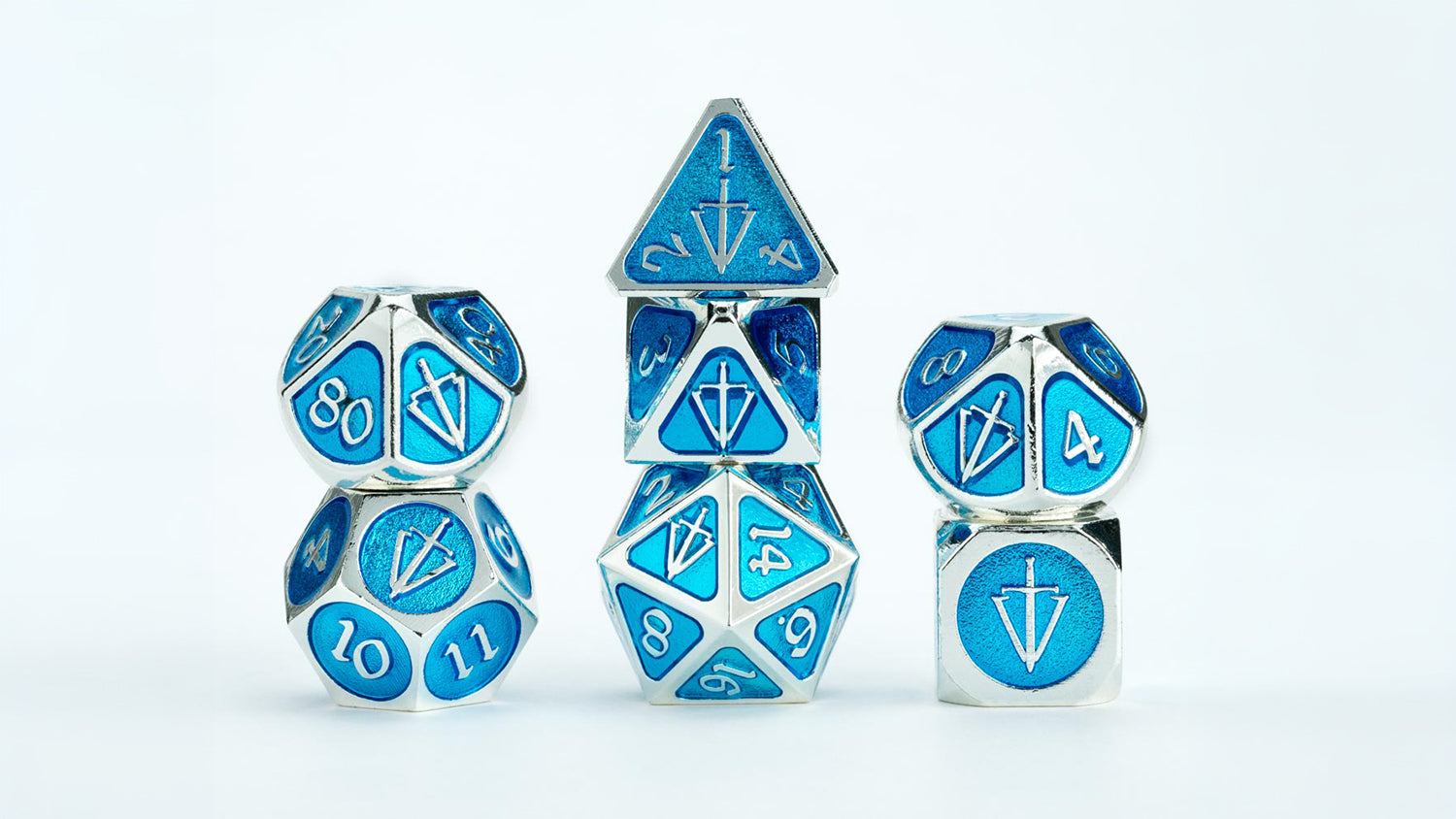 Tales of the Valiant Metal Dice Set: Silver w/ Light Blue Enamel