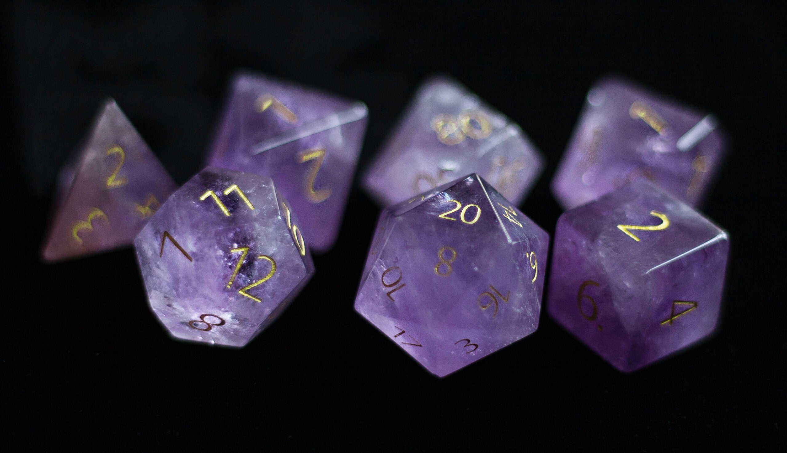 Engraved Amethyst dice set