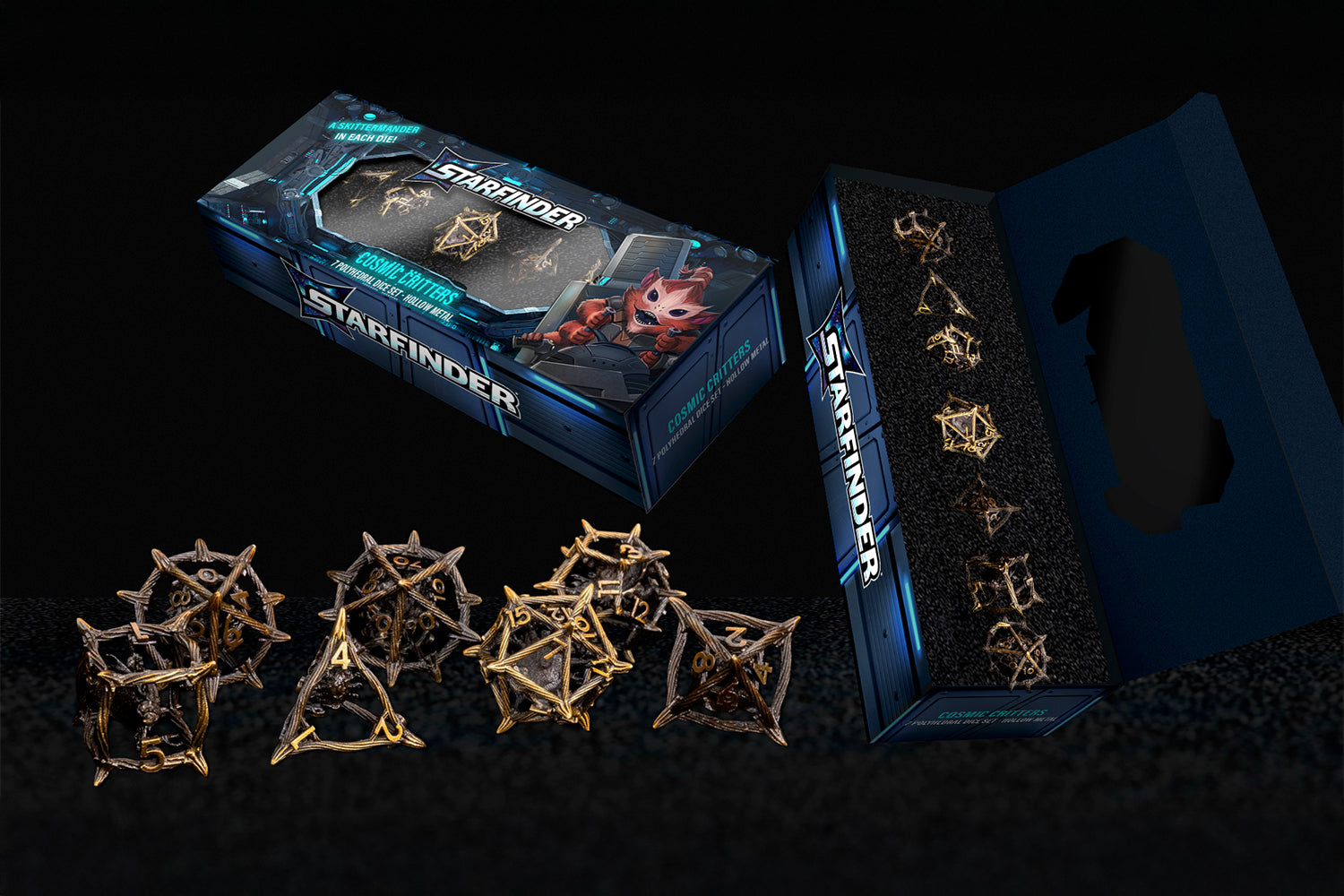 Cosmic Critters Skittermander Hollow Metal Dice Set